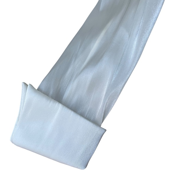 Rare 90s Cachet Shimmery White Faux Wrap Wide Lapel Sheer Sleeve Blouse - Picture 11 of 14